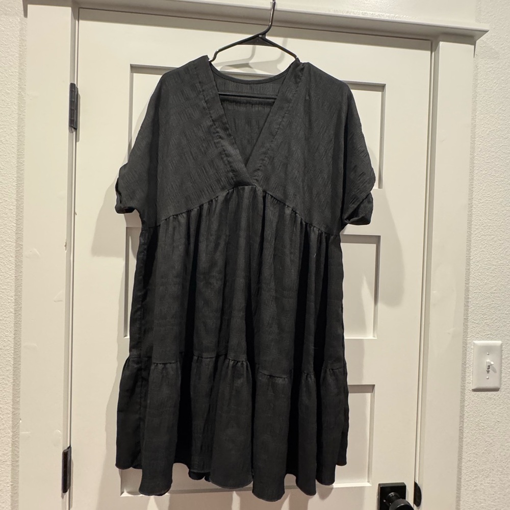 Black V-Neck Tiered Dress